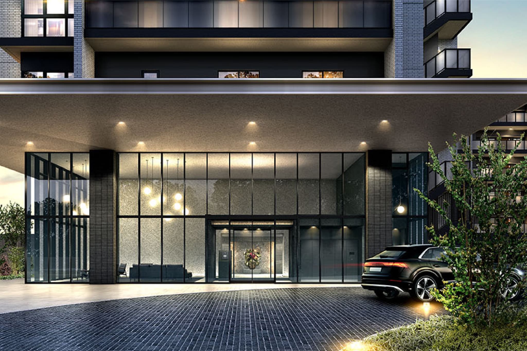 エントランス ｜ 広告用建築CG／高層タワー型マンション