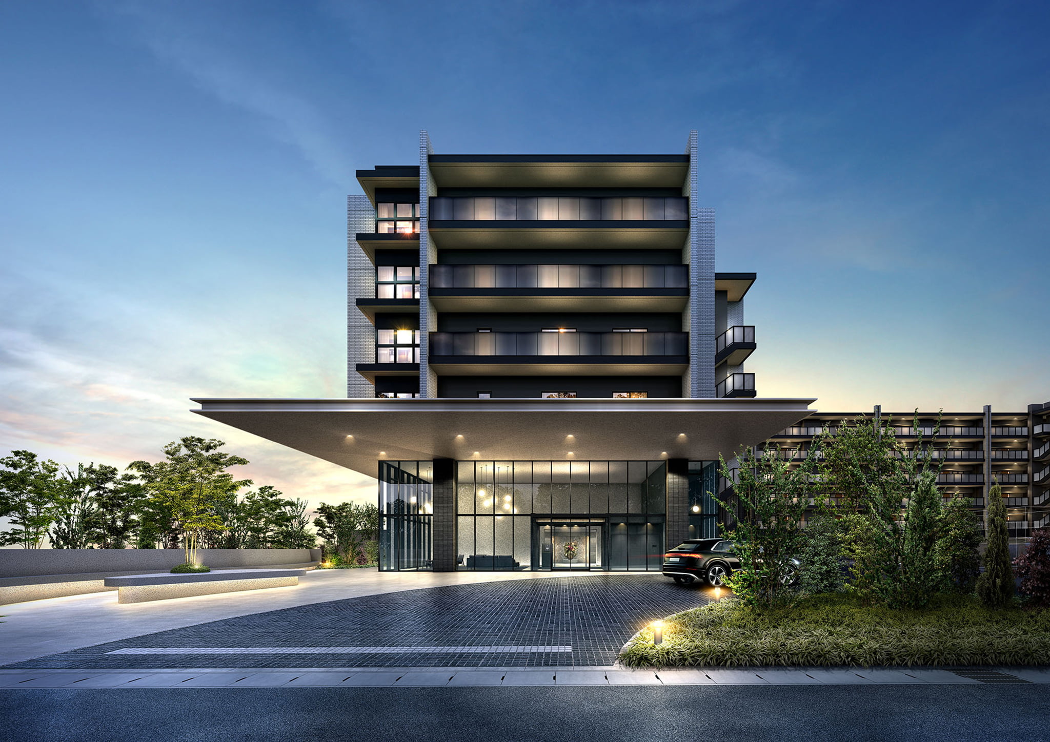 エントランス ｜ 広告用建築CG／高層タワー型マンション