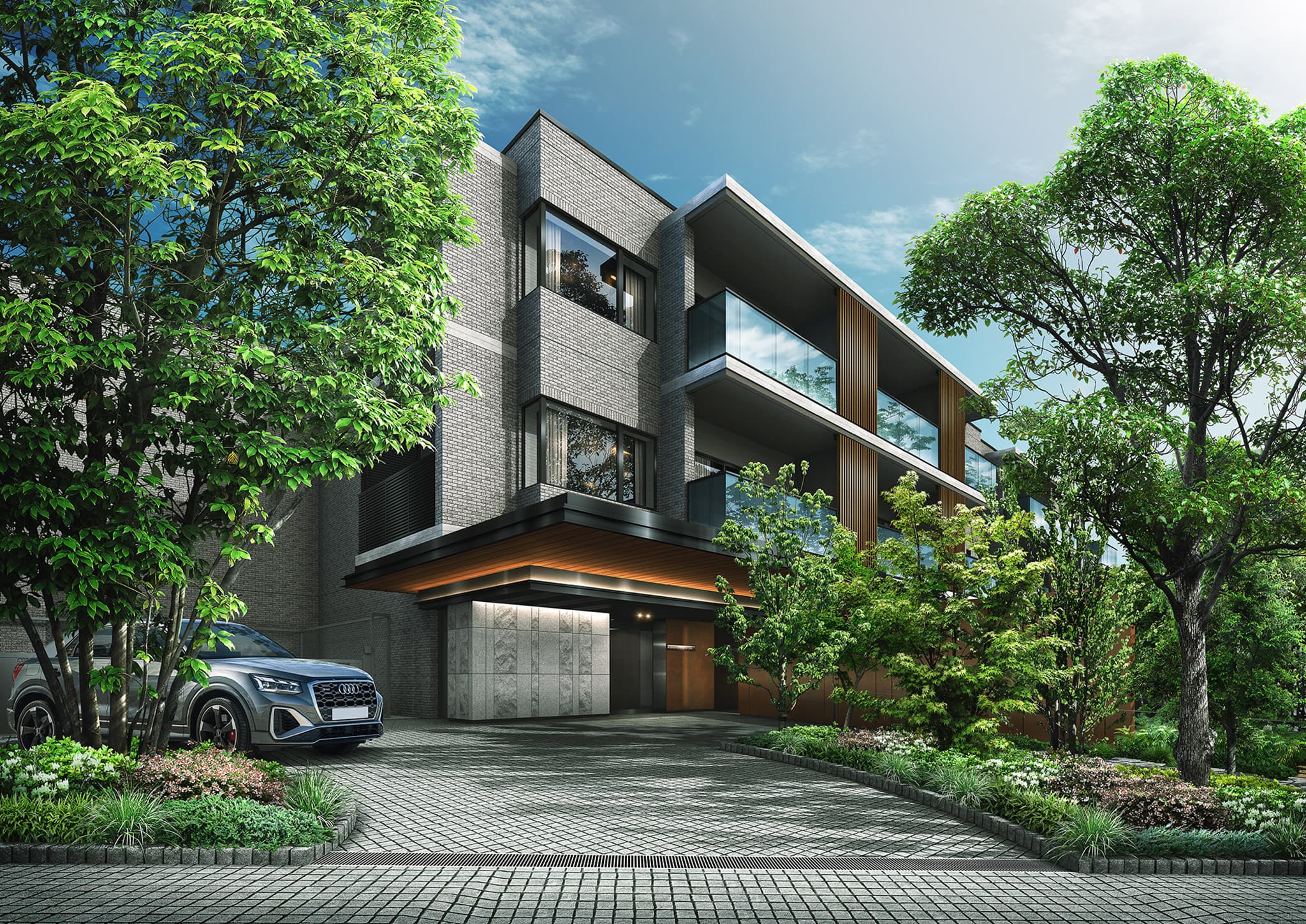 エントランス ｜ 広告用建築CG／高層タワー型マンション
