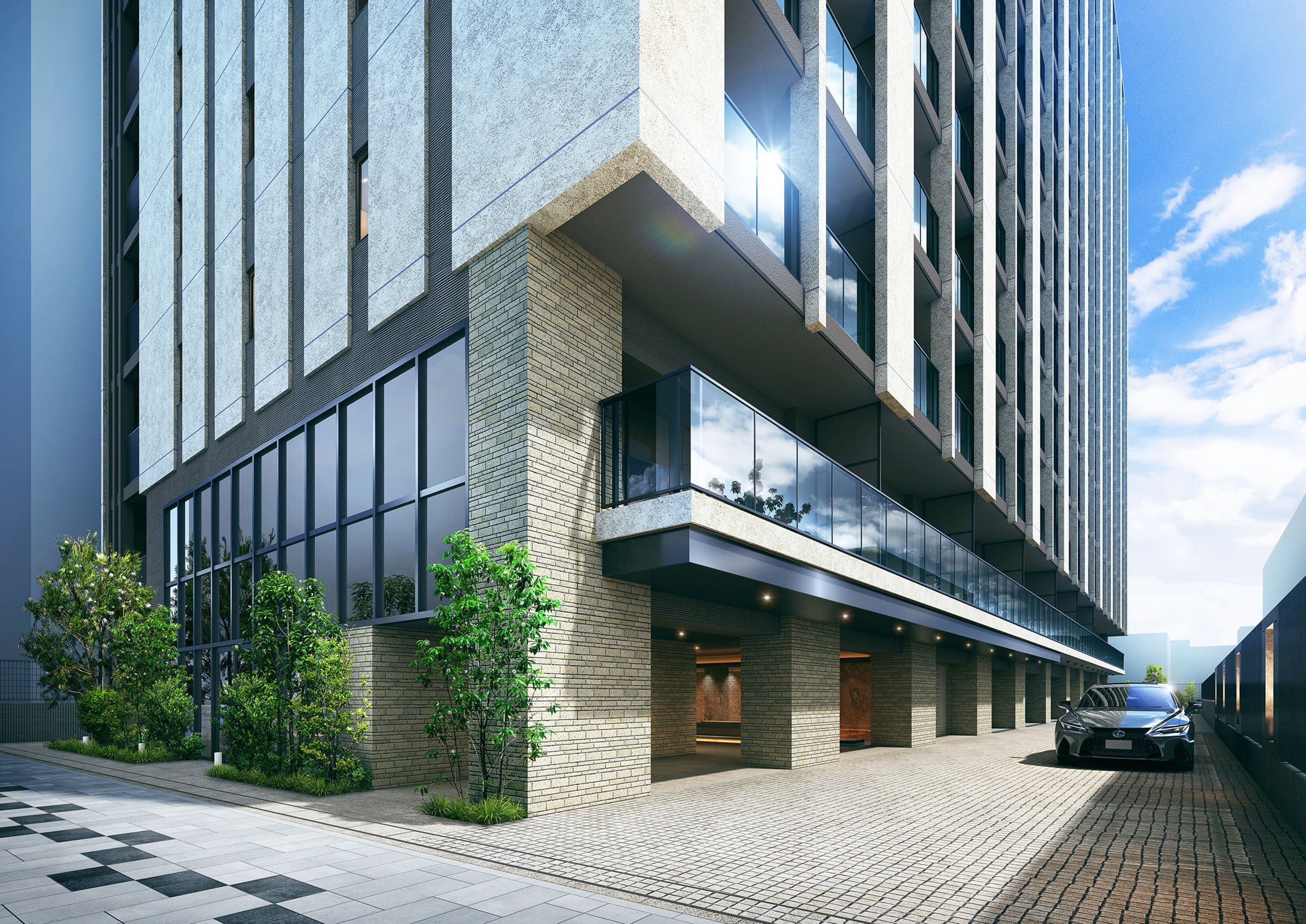 エントランス ｜ 広告用建築CG／高層タワー型マンション