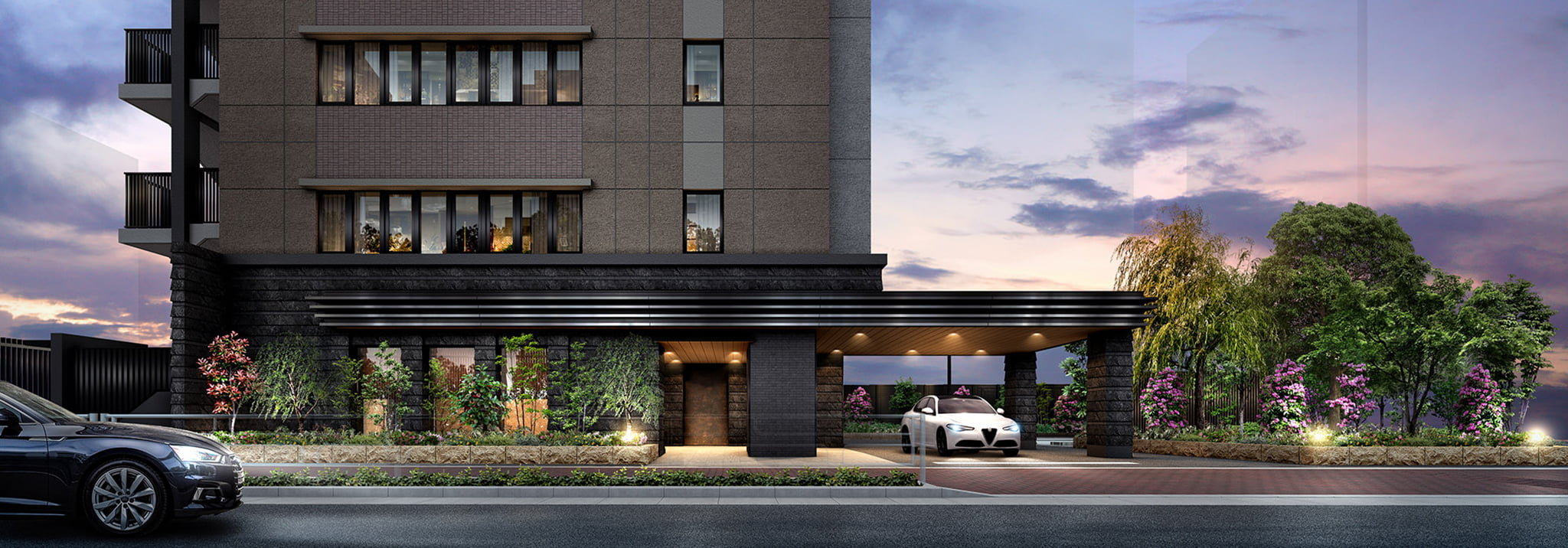 エントランス ｜ 広告用建築CG／高層タワー型マンション