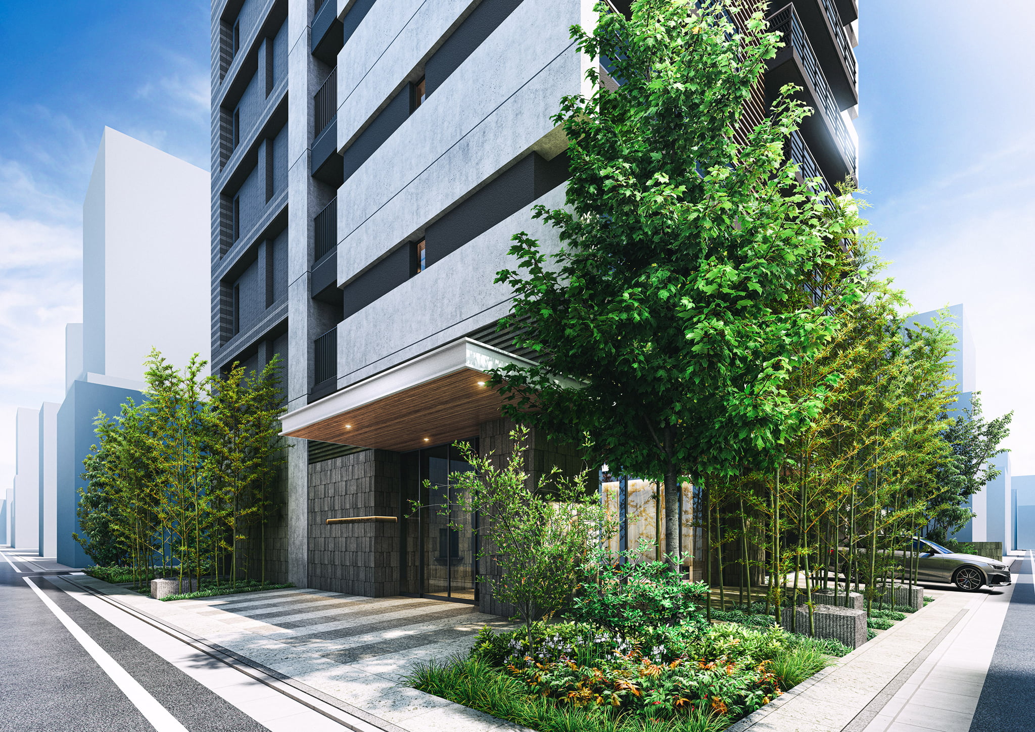 エントランス ｜ 広告用建築CG／高層タワー型マンション