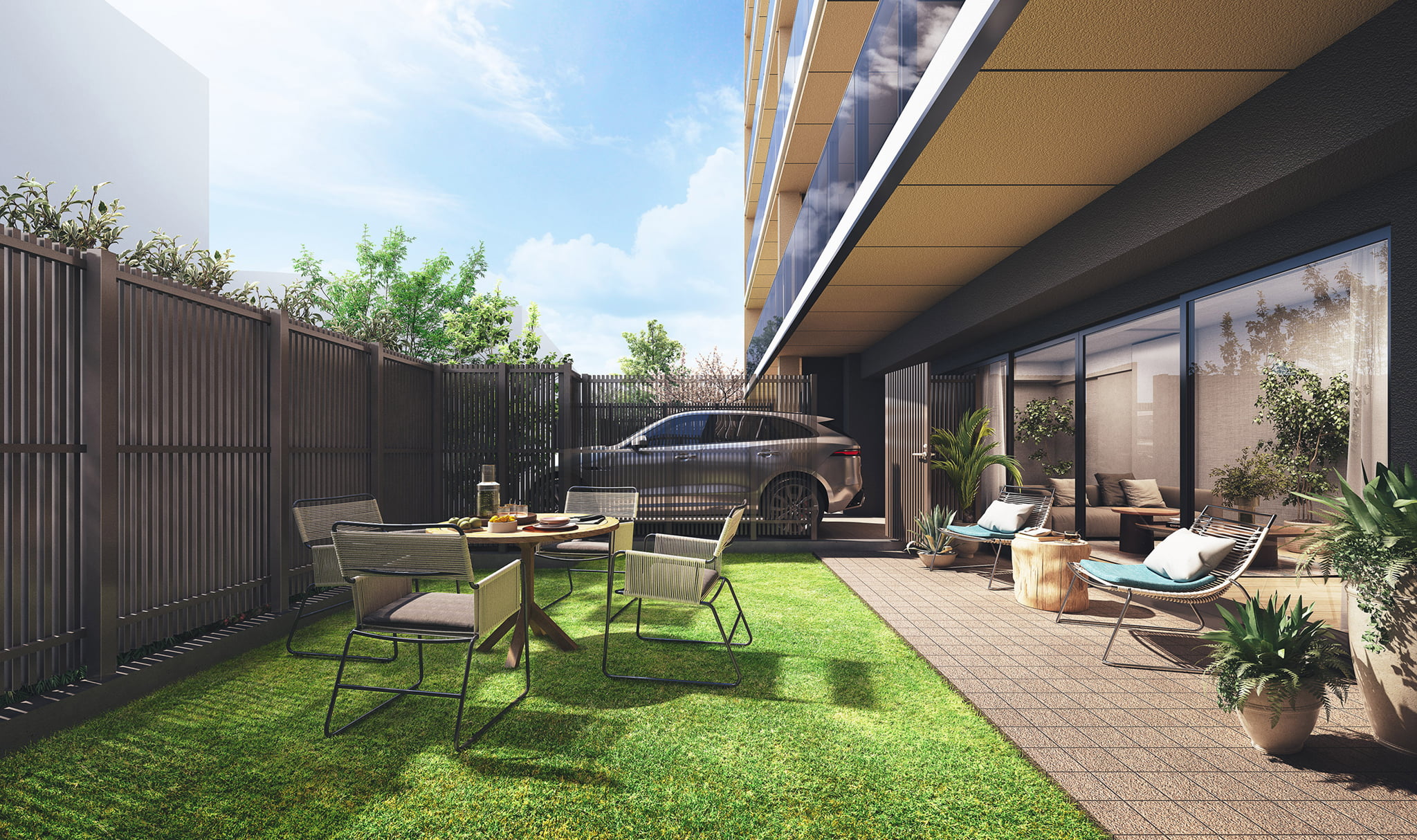 専用庭 ｜ 広告用建築CG／高層タワー型マンション