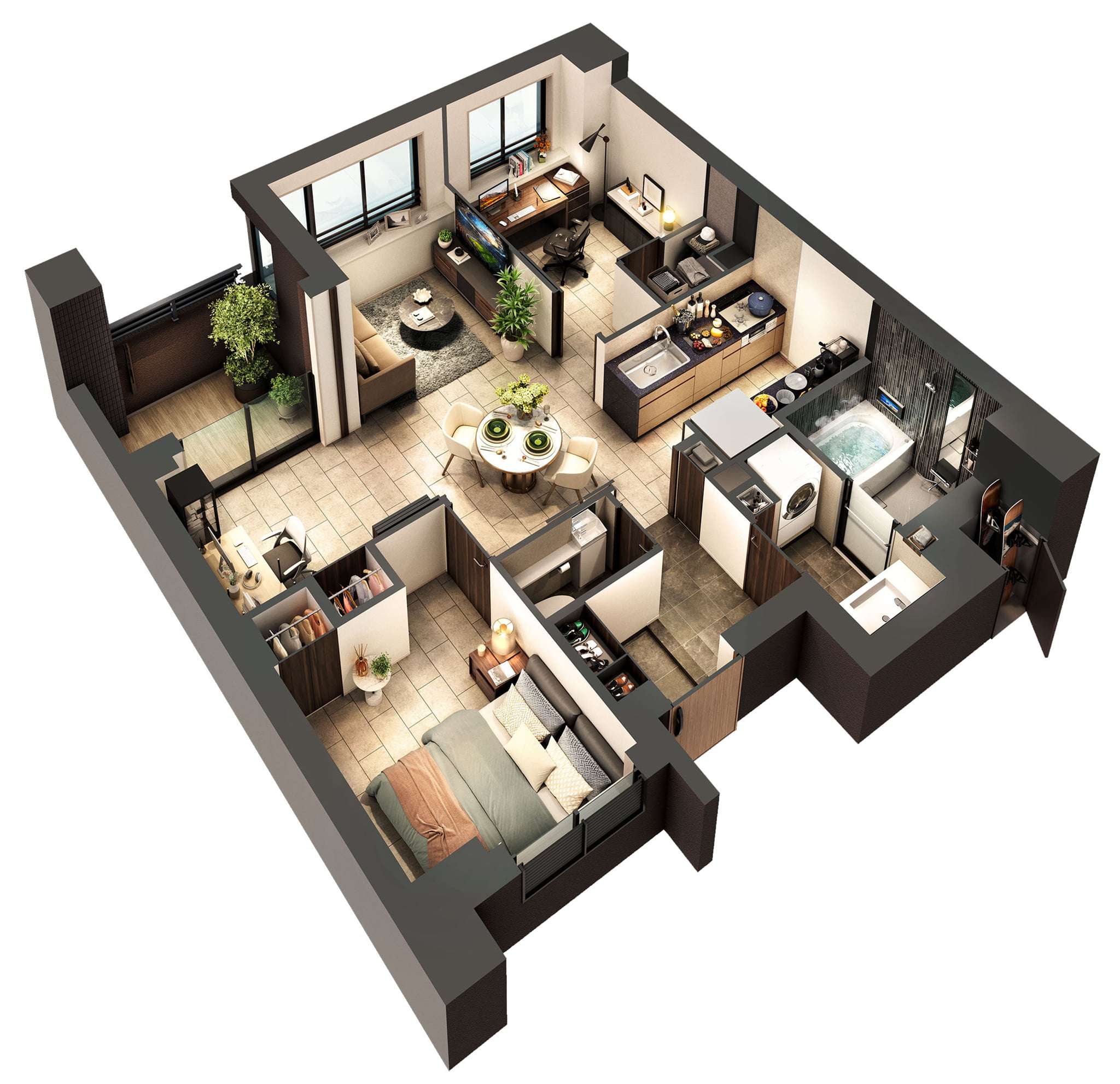 断面パース | 広告用建築CG/高層タワー型マンション